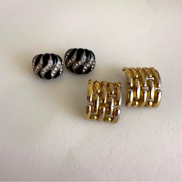 Vintage Givenchy Weave Clip On Earrings Kenneth Lane Shrimp 2 Pairs Gold Silver - Picture 5 of 11